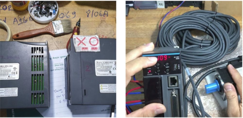  Hình ảnh thực tế Kỹ Sư của Catec sửa AC servo hãng Delta (sửa bộ điều khiển Driver servo Delta hư board mạch, sửa động cơ servo Delta hư encoder, hư bạc đạn, hư rotor...)