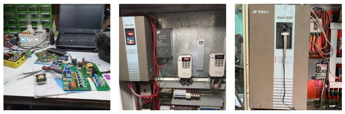 Hình ảnh thực tế Kỹ Sư của Catec sửa biến tần hãng Senlan (sửa biến tần  hư Diode chỉnh lưu công suất, sửa biến tần Senlan hư IGBT, hư control board - hư power board, sửa chữa biến tần Senlan báo lỗi quá dòng-quá tải-nối đất...)