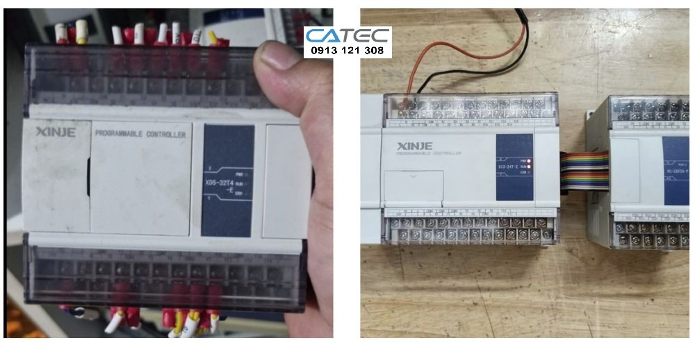 Hình ảnh thực tế Kỹ Sư của Catec sửa PLC hãng Xinje (Sửa PLC Xinje hư board CPU, hư ngõ vào Input, ngõ ra Output, Analog, hư board nguồn, mất nguồn, nổ cầu chì, lỗi chương trình dẫn tới hoạt động sai quy trình...)